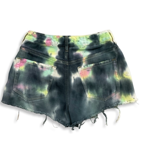 PacSun Shorts Womens 24 High Rise Festival Tie Dye Denim Blue Green Cut Offs - Picture 1 of 10